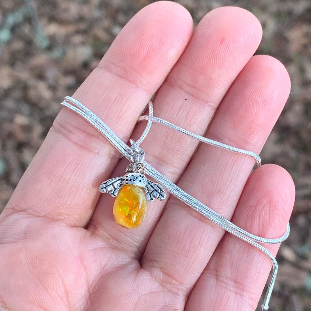 Fire Opal Honey Bee Necklace